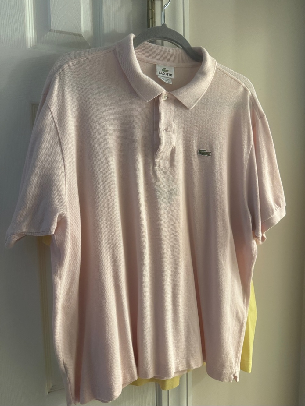 Lacoste Men's Polo Shirt in Pale Pink with Crocodile Logo